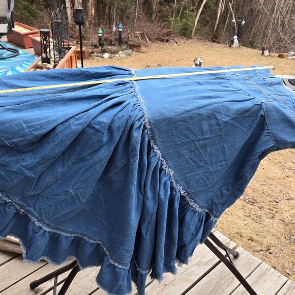 GOTH BOHEMIAN BLUE DENIM RUFFLE IRREGULAR HEM HIGH LOW SKIRT 2x 18 20 - Picture 7 of 16